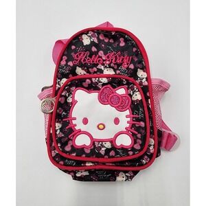 SANRIO HELLO KITTY‎ MINI BACKPACK PINK/ BLACK BOW PATTERN APPROX 10 INCHES